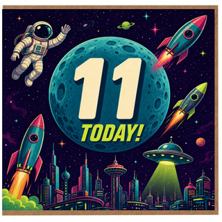 11th Birthday Card, Space Astronaut Rocket Design