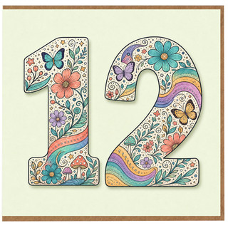 12th Birthday Card, Floral Butterfly Number 12 Card