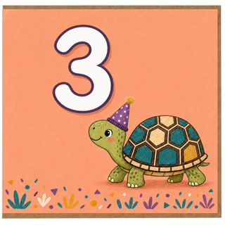 3rd Birthday Card, Cute Turtle Party Hat