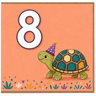 8th Birthday Card, Cute Turtle Design