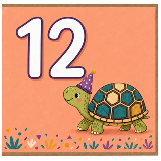 12th Birthday Card, Cute Turtle Party Card