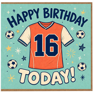 16th Birthday Card, Soccer Shirt Birthday Card, Happy Birthday Today!