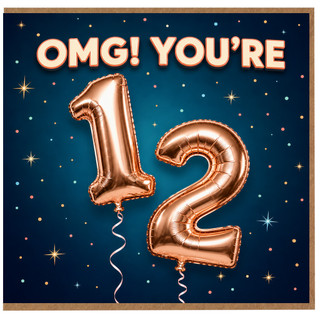 12th Birthday Card, OMG You're 12 Balloon Design