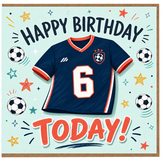6th Birthday Card, Football Shirt Number 6 Happy Birthday Today