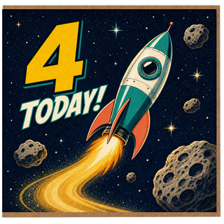 4th Birthday Card, Space Rocket 4 Today Card