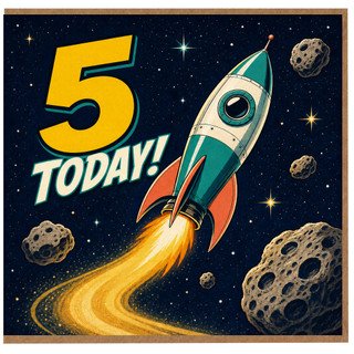 5th Birthday Card, Retro Space Rocket Today Design