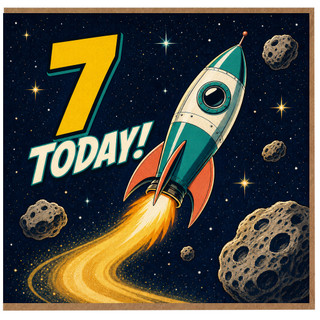 7th Birthday Card, Space Rocket 7th Birthday Card