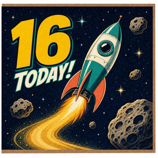 16th Birthday Card, Space Rocket Design
