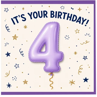 4th Birthday Card, It's Your Birthday Balloon Number 4 Card