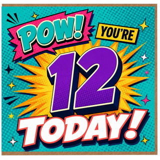 12th Birthday Card, Comic Book Style POW You're 12 Today Card
