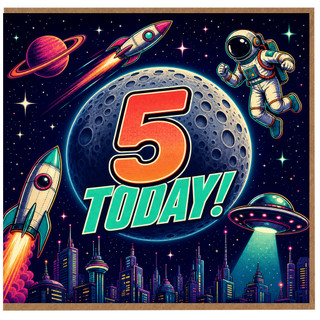 5th Birthday Card, Space Themed Today Card