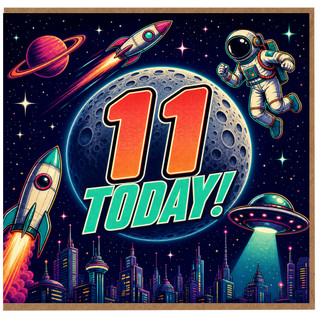 11th Birthday Card, Space Rocket Astronaut Card