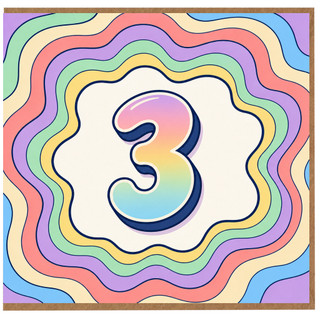 3rd Birthday Card, Pastel Rainbow Number 3 Birthday Card