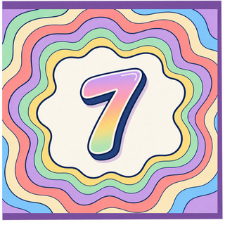 7th Birthday Card, Rainbow Pastel Number 7 Card