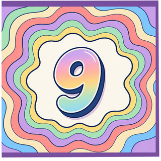 9th Birthday Card, Rainbow Retro Number 9 Card