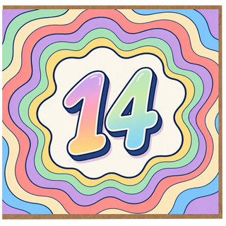 14th Birthday Card, Colourful Rainbow Number 14 Card