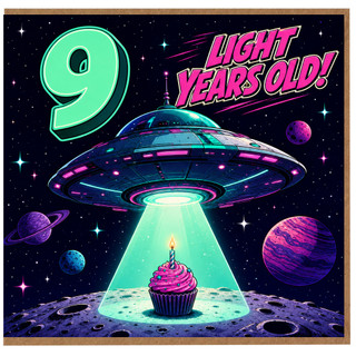 9th Birthday Card, Light Years Old Space Themed Card