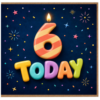 6th Birthday Card, Colourful Today Candle Birthday Card