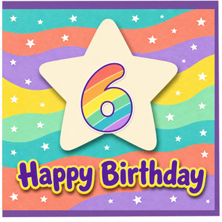 6th Birthday Card, Rainbow Star Happy Birthday Card