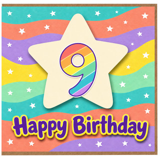 9th Birthday Card, Happy Birthday Rainbow Star Card