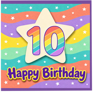 10th Birthday Card, Happy Birthday Star Design Card