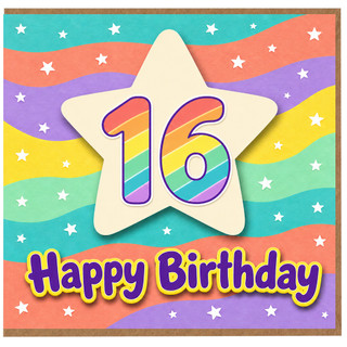 16th Birthday Card, Happy Birthday Rainbow Star Card