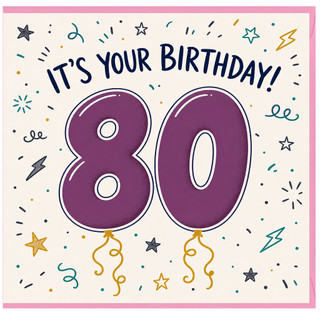 80th Birthday Card, It's Your Birthday Balloon Design