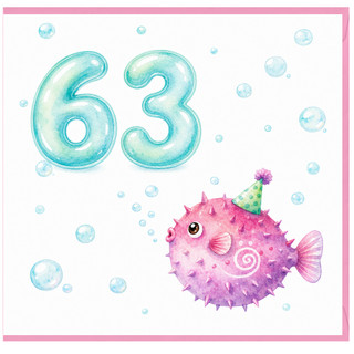 63rd Birthday Card, Cute Pufferfish Bubble Design