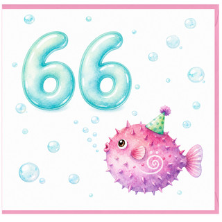 66th Birthday Card, Cute Underwater Pufferfish Party Card