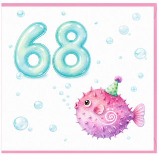 68th Birthday Card, Cute Pufferfish Underwater Party Design