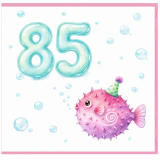 85th Birthday Card, Cute Pufferfish Party Design