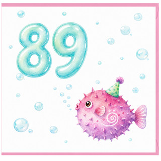 89th Birthday Card, with Cute Pufferfish Design