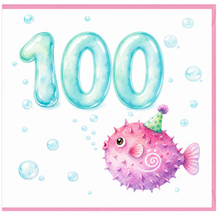 100th Birthday Card, Cute Puffer Fish Design