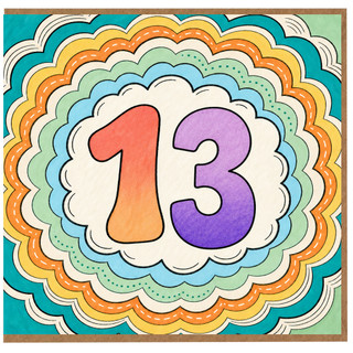 13th Birthday Card, Colourful Retro Style Number 13 Card