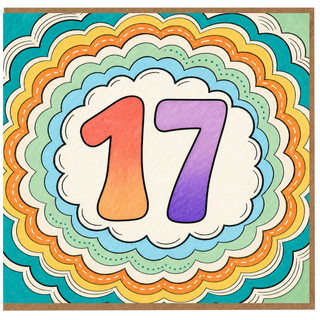 17th Birthday Card, Colourful Hand Drawn Number 17 Card