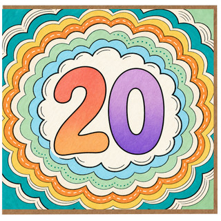20th Birthday Card, Colourful Retro Number 20 Card