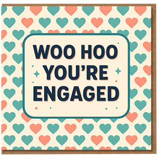 Woo Hoo You're Engaged Card - Cute Engagement Congratulations with Heart Pattern - Fun Celebration Card for Couple, Friends or Family - Greeting with Envelope