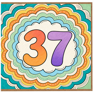 37th Birthday Card, Colourful Retro Rainbow Design