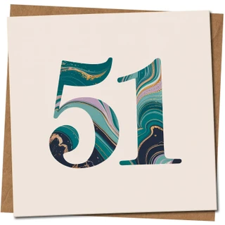 51st Birthday Card - Marbled Number 51 Design, 145mm x 145mm Square, Milestone Age 51 for Him or Her, Includes Kraft Envelope