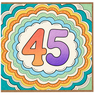 45th Birthday Card, Colourful Rainbow Number 45 Card