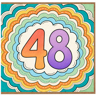 48th Birthday Card, Colourful Retro Rainbow Design