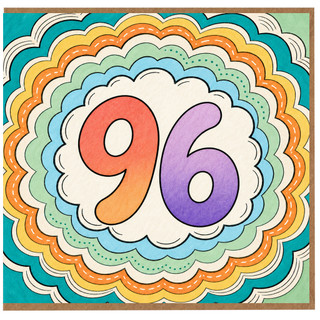 96th Birthday Card, Colourful Retro Number 96 Greeting Card