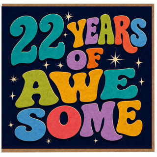 22nd Birthday Card, 22 Years of Awesome Retro Multicoloured Design