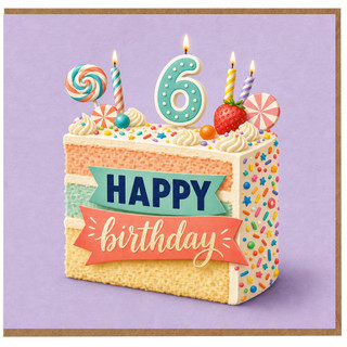 6th Birthday Card, Happy Birthday Cake Design Card