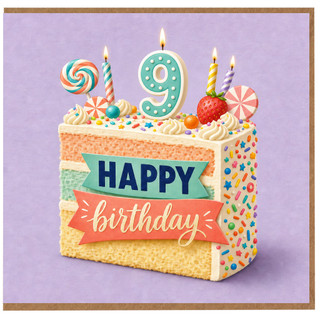 9th Birthday Card, Happy Birthday Cake Design