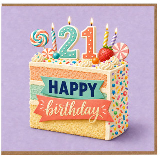 21st Birthday Card, Happy Birthday Cake Card
