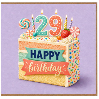 29th Birthday Card, Happy Birthday Cake Design