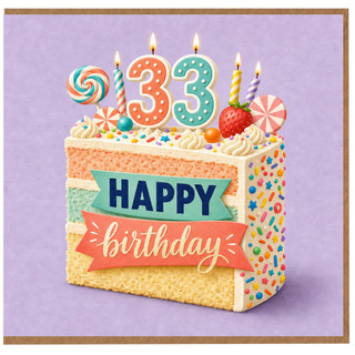 33rd Birthday Card, Happy Birthday Cake Design Card
