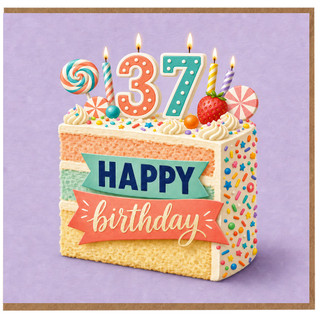 37th Birthday Card, Happy Birthday Cake Design Card
