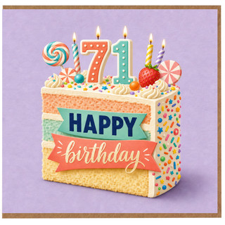 71st Birthday Card, Happy Birthday Cake Card